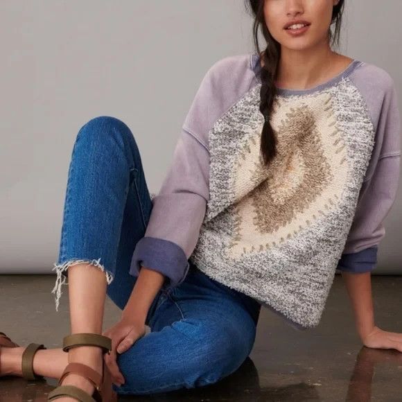 Pilcro Anthropologie Anabel Crew Neck Sweatshirt Textured Knit Sz M Casual Boho - Picture 1 of 9